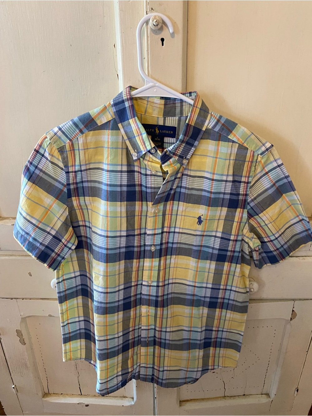Ralph Lauren Yellow and Blue Plaid Short-Sleeve Button-Down Shirt